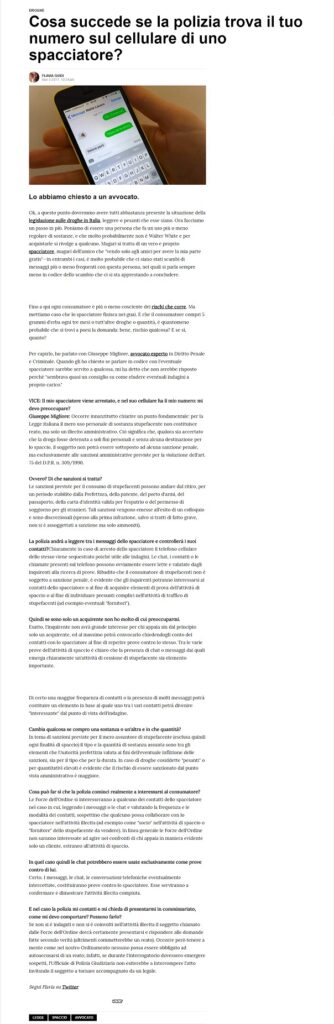 intervista a Giuseppe Migliore in tema stupefacenti